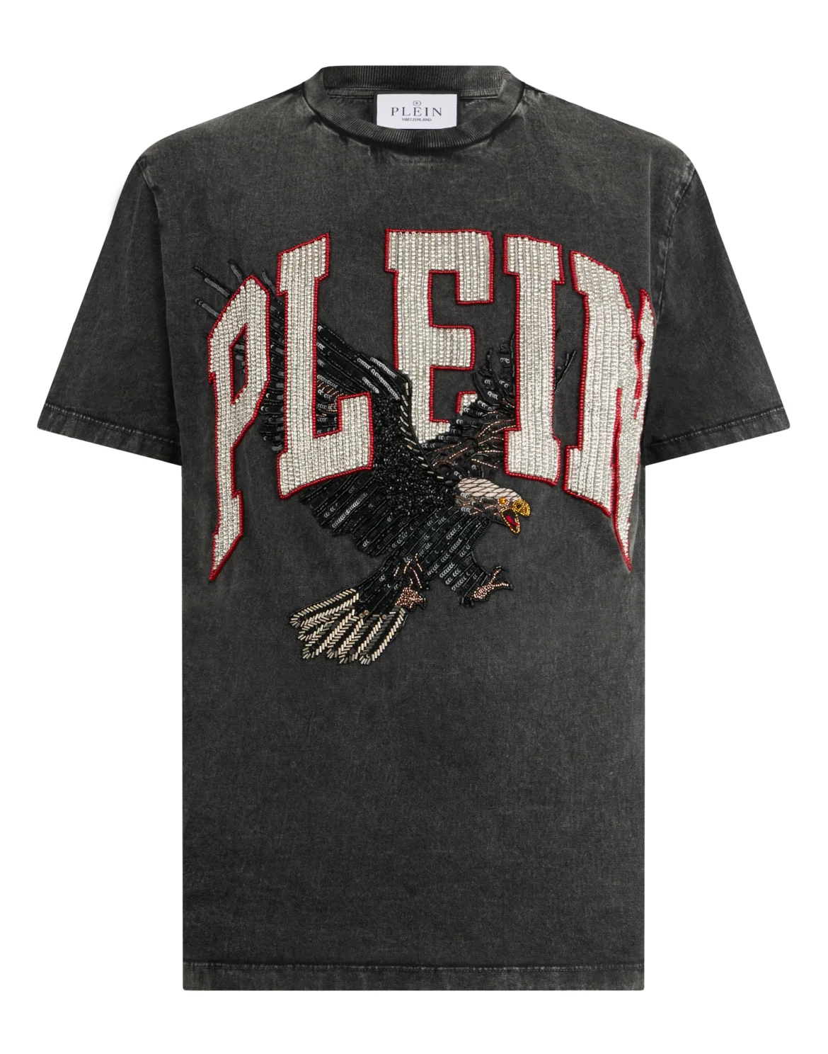 Washed Round Neck T-Shirt Plein Eagle, цвет: Черный
