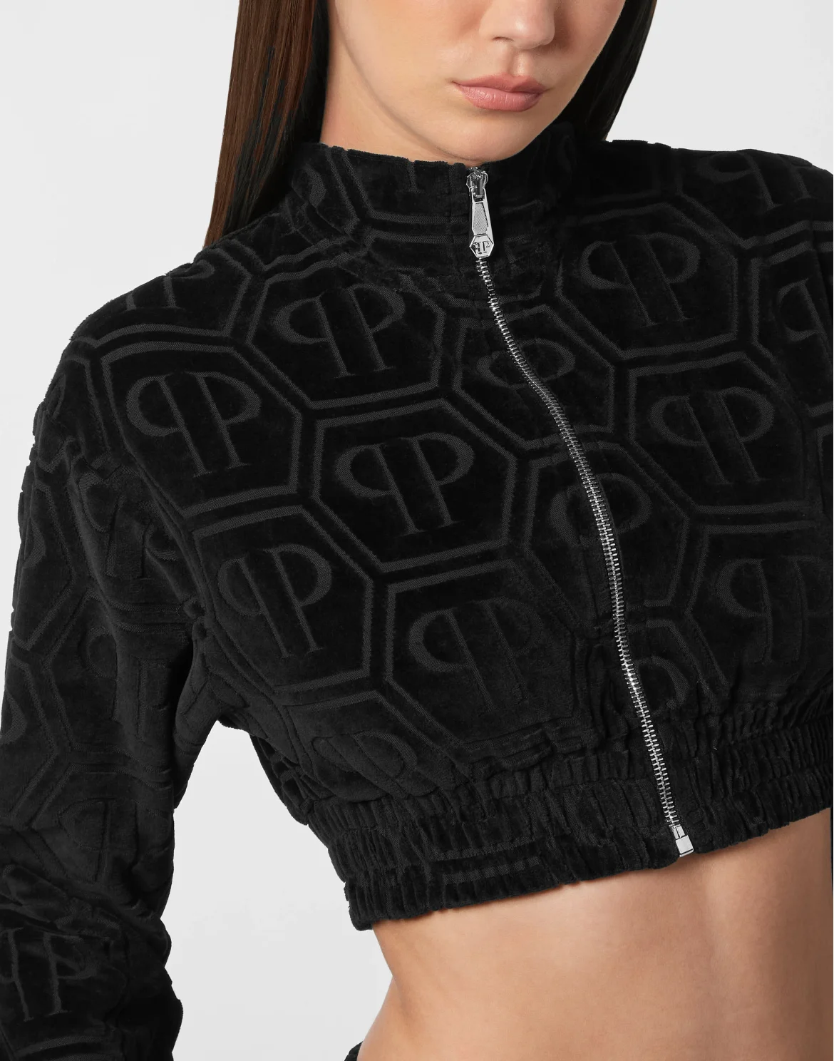 Cropped Tracksuit Jacket Jacquard Monogram, цвет: Черный