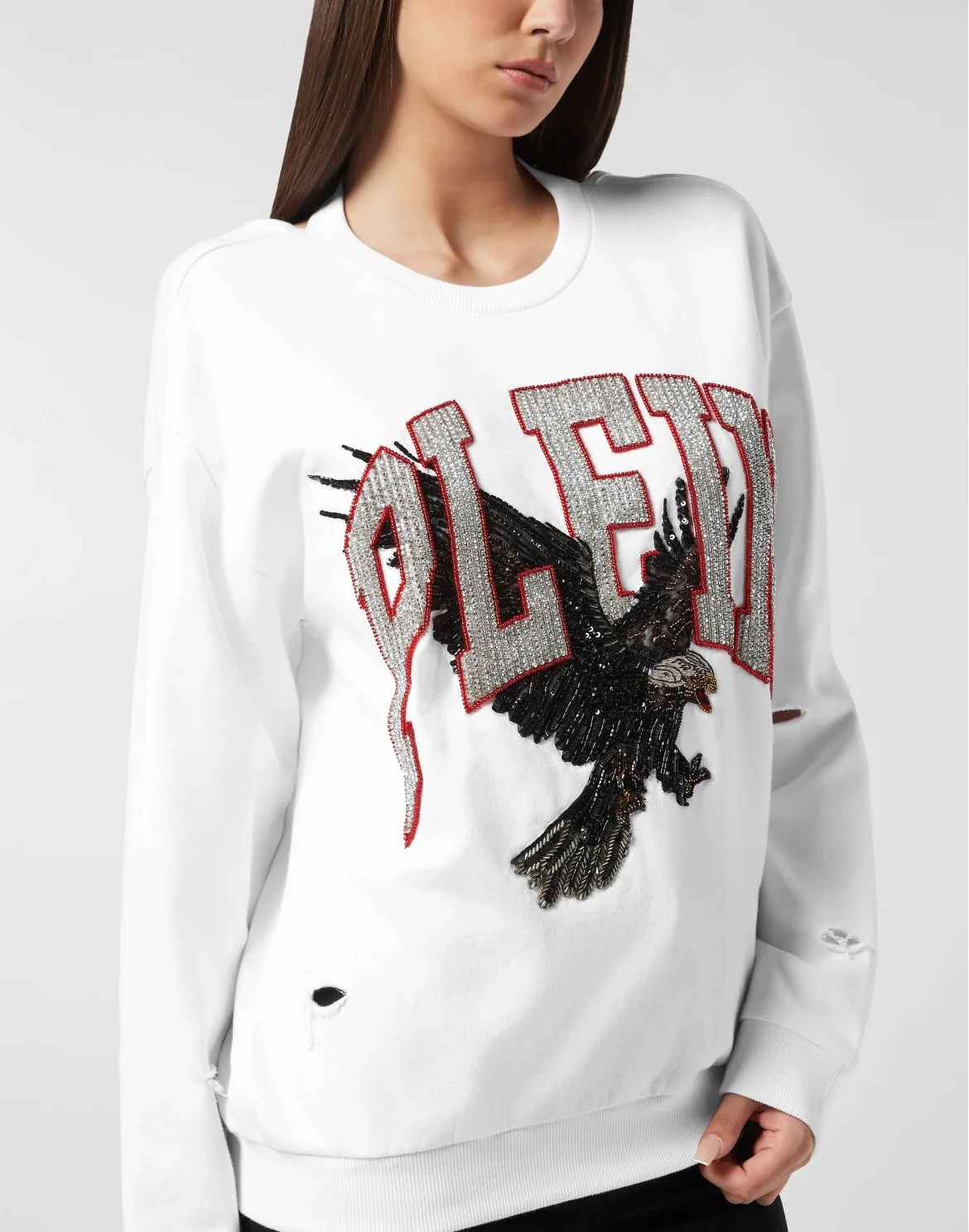 Open Back Roundneck Sweatshirt Plein Eagle, цвет: Белый