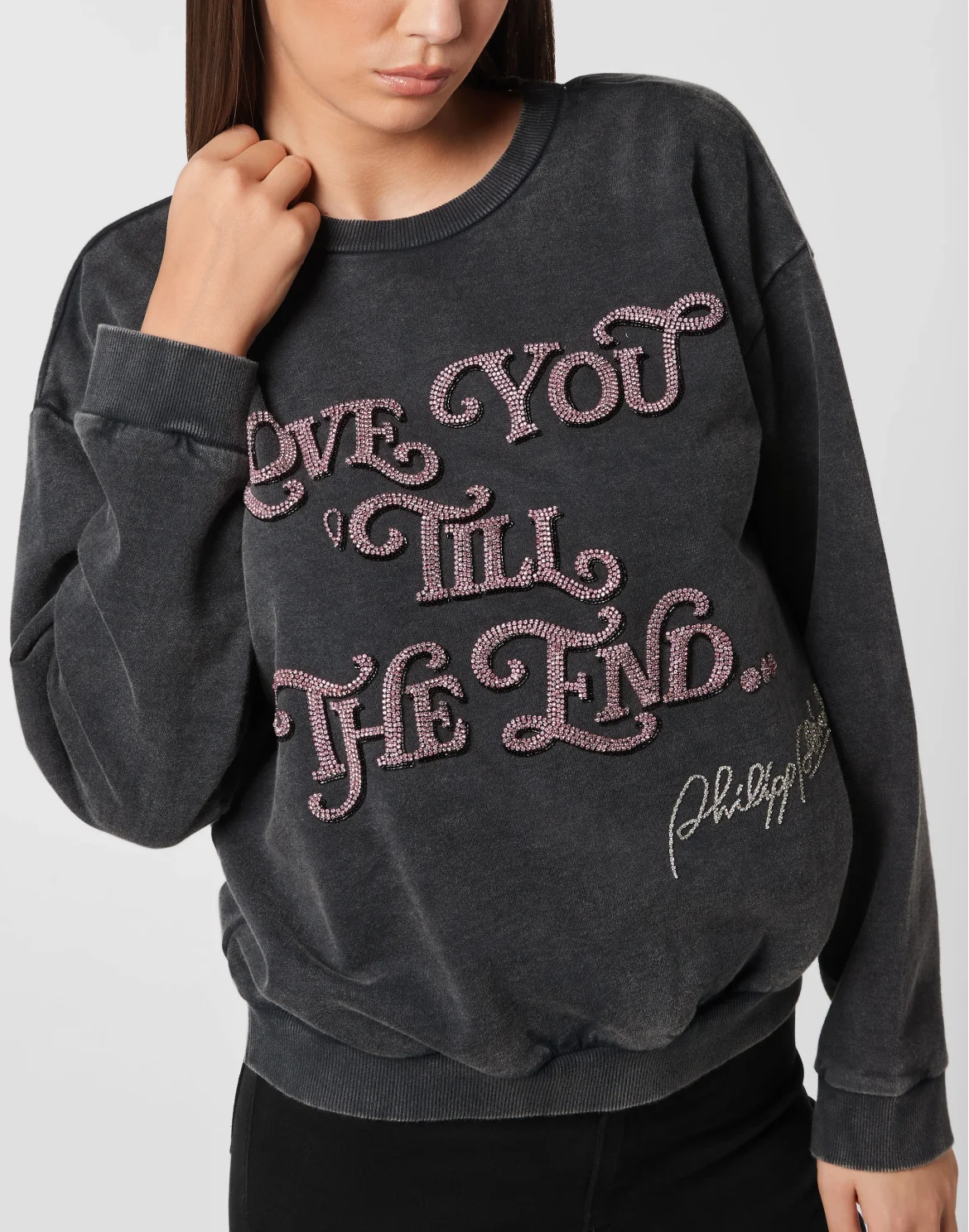 Open Back Roundneck Sweatshirt Love Plein, цвет: Черный