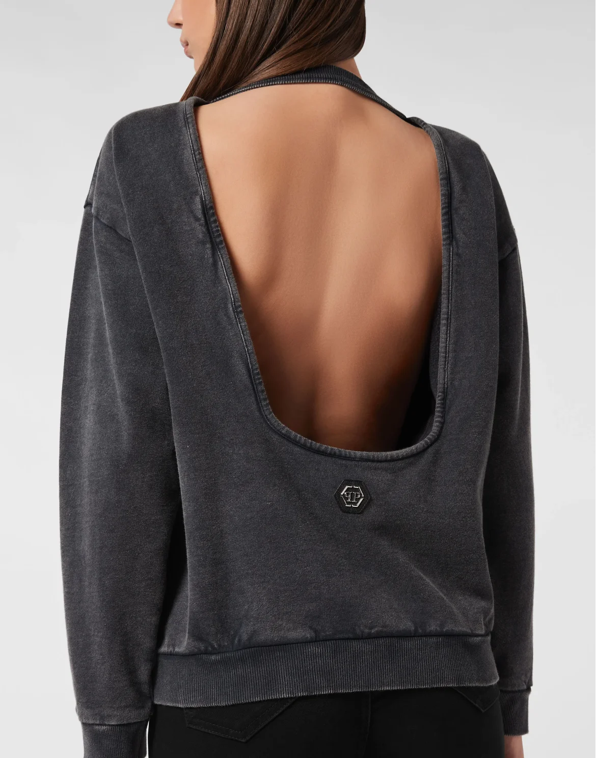 Open Back Roundneck Sweatshirt Love Plein, цвет: Черный