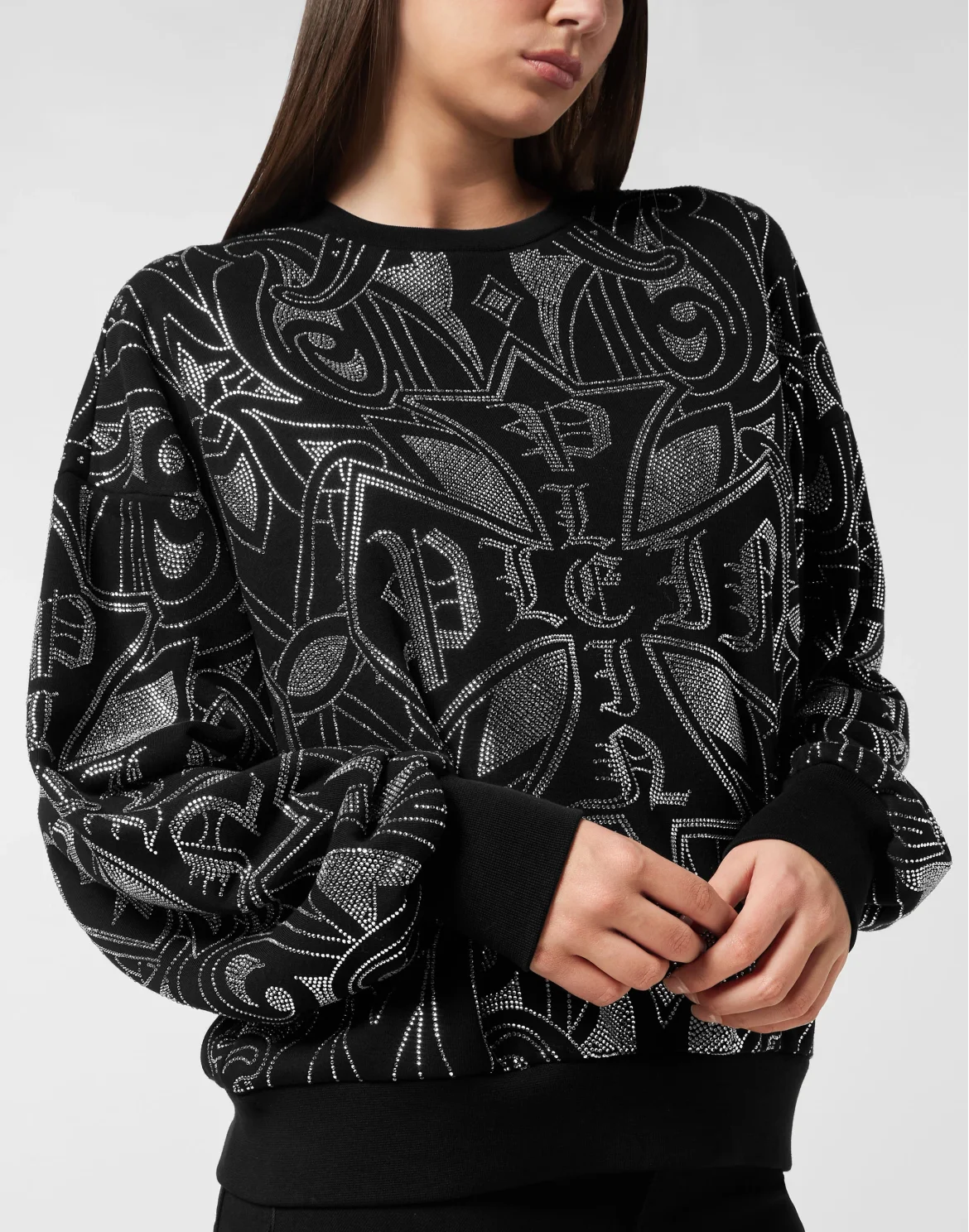 Fleece Sweatshirt Gothic Plein Strass, цвет: Черный