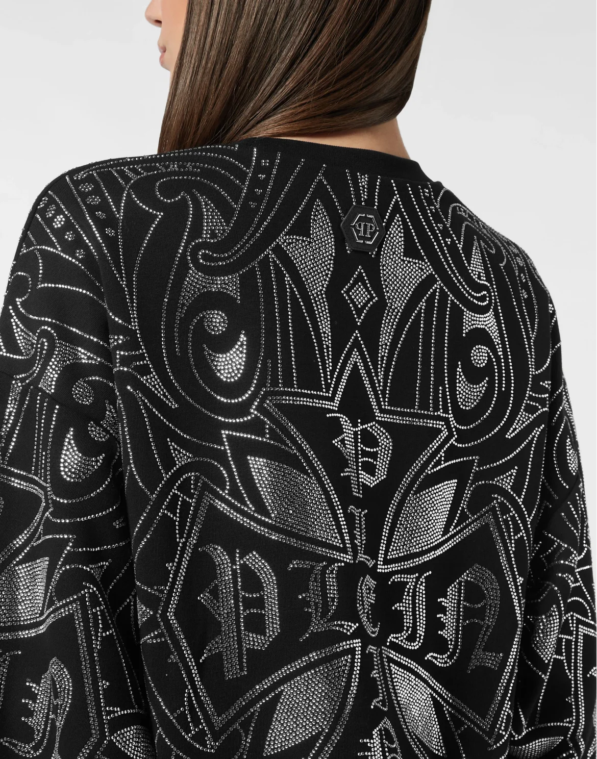 Fleece Sweatshirt Gothic Plein Strass, цвет: Черный