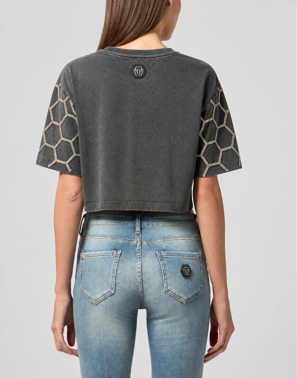 Cropped T-Shirt Plein Deluxe Crystal, цвет: Черный