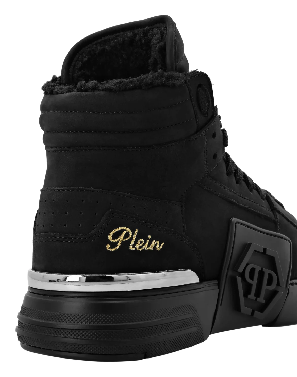 Suede & Shearling Mid Top Sneakers Phantom Kick$, цвет: Черный
