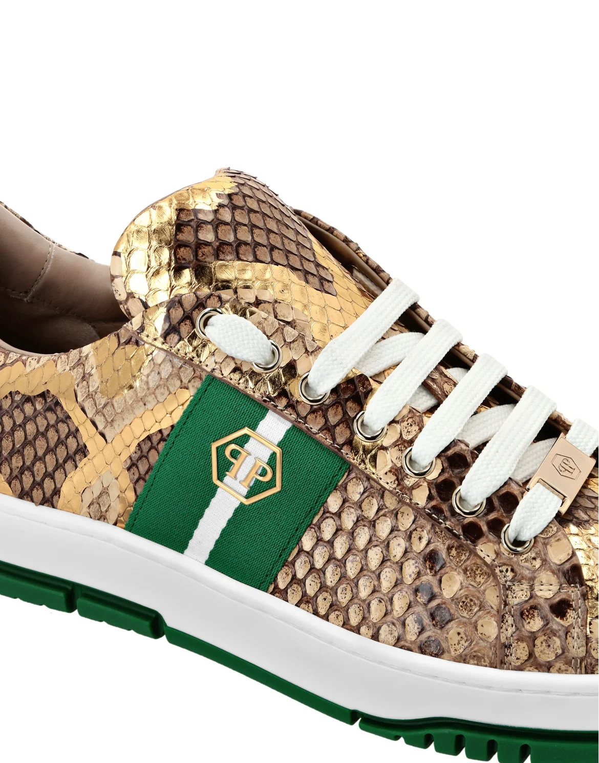 Python Leather Low Top Sneakers Stripes, цвет: Коричневый