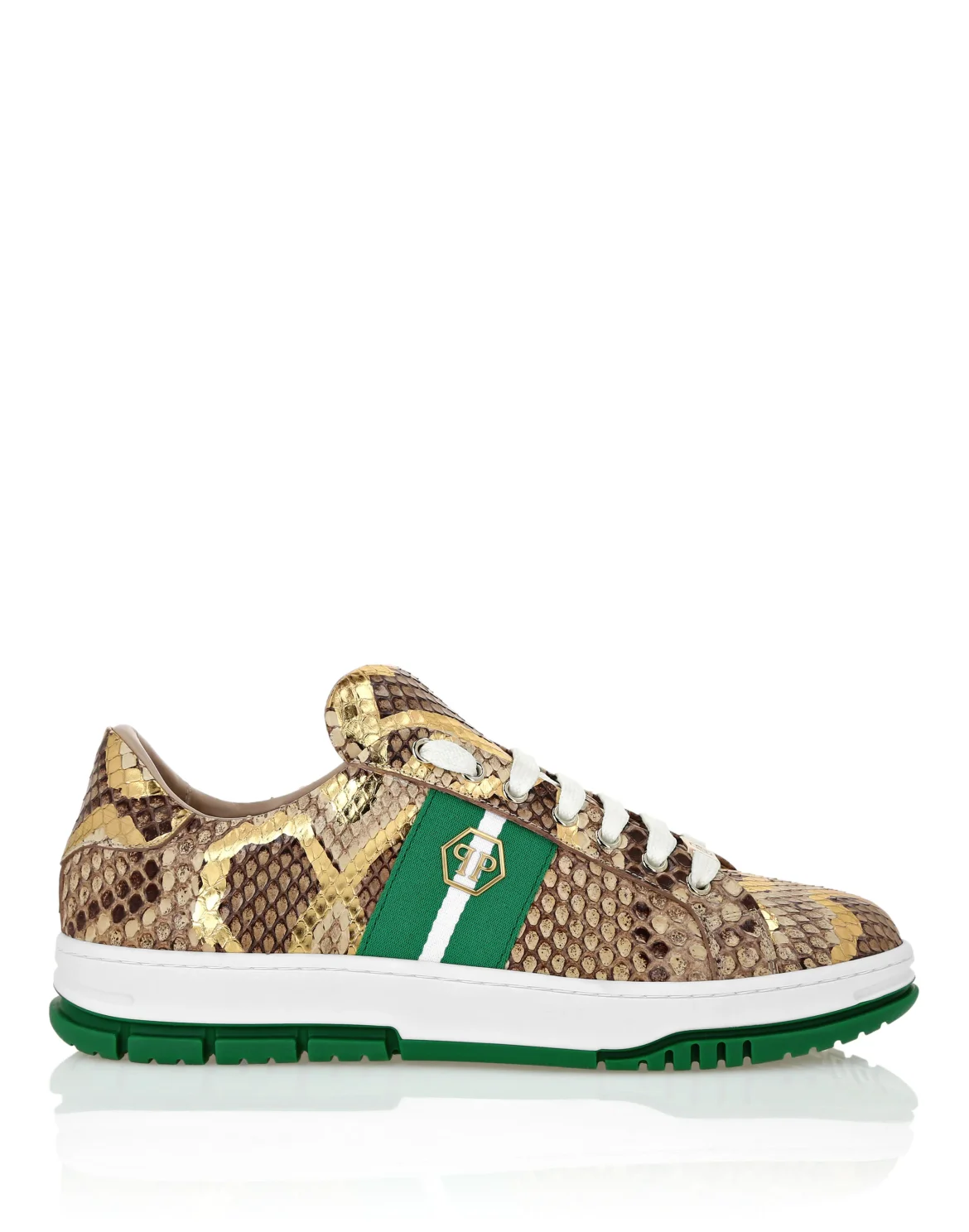 Python Leather Low Top Sneakers Stripes, цвет: Коричневый