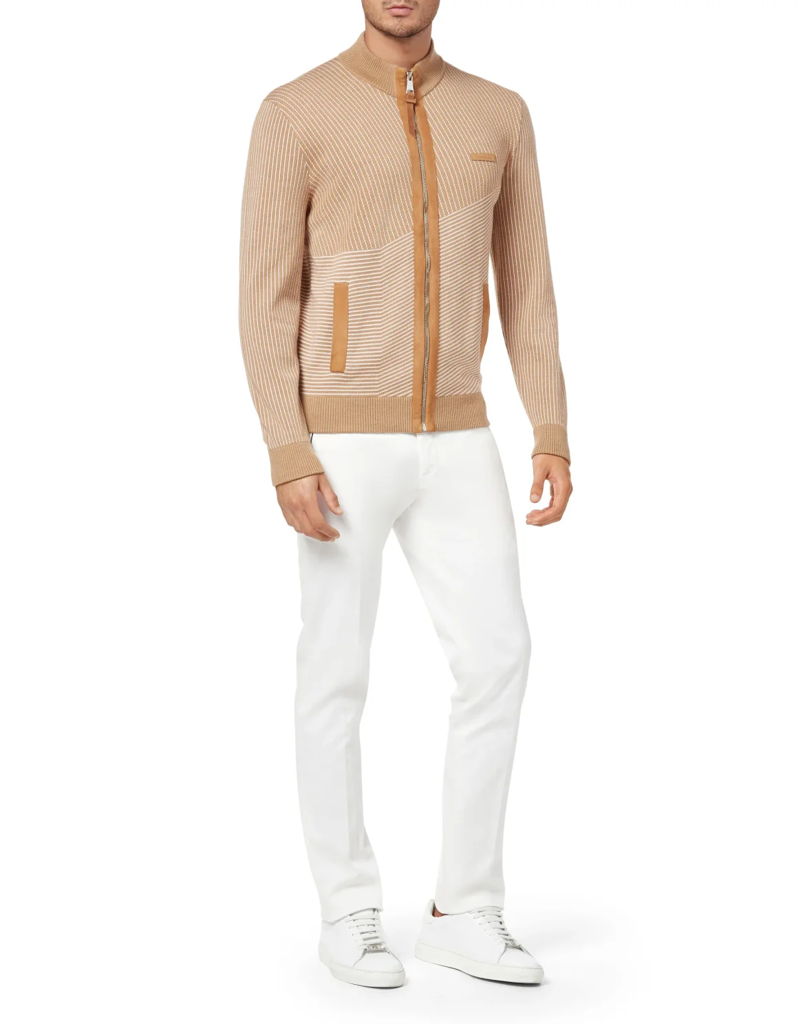 Wool and Cotton Pullover full zip Iconic, цвет: Бежевый