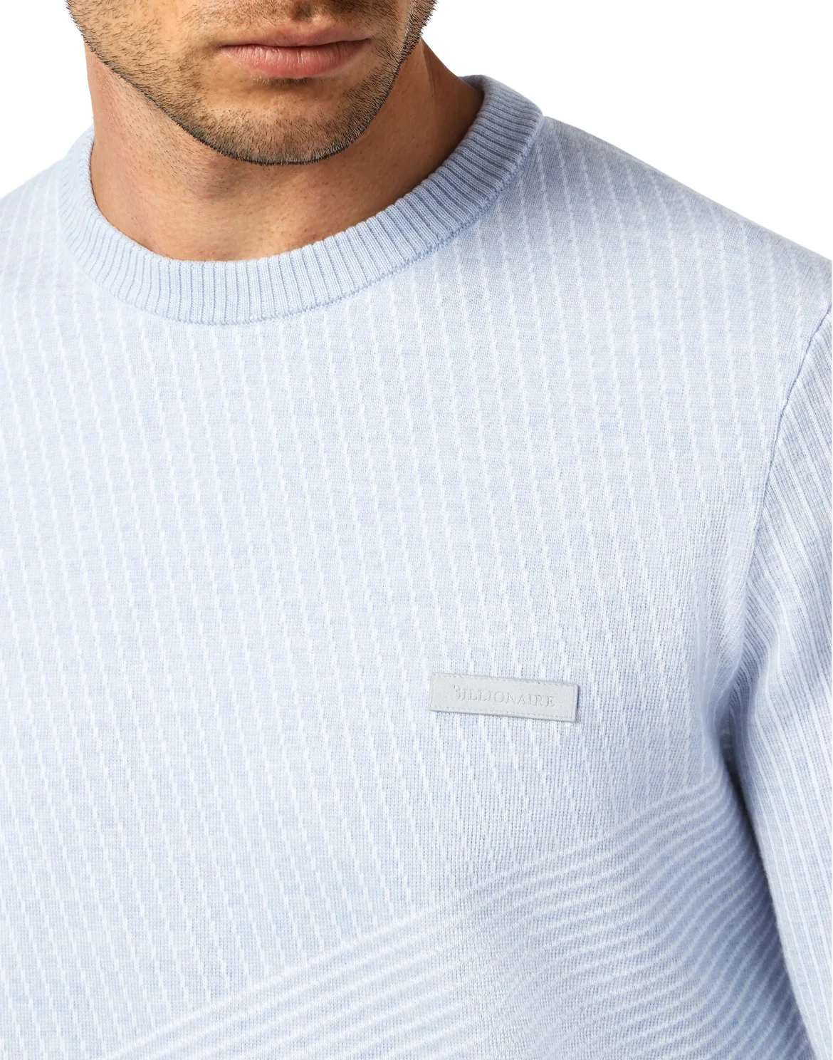 Wool and Cotton Pullover Round Neck LS Iconic, цвет: Голубой