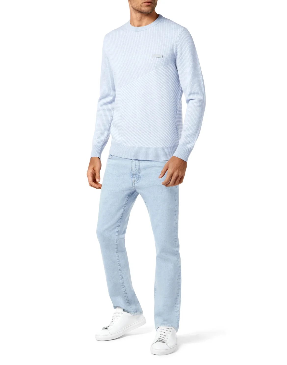 Wool and Cotton Pullover Round Neck LS Iconic, цвет: Голубой