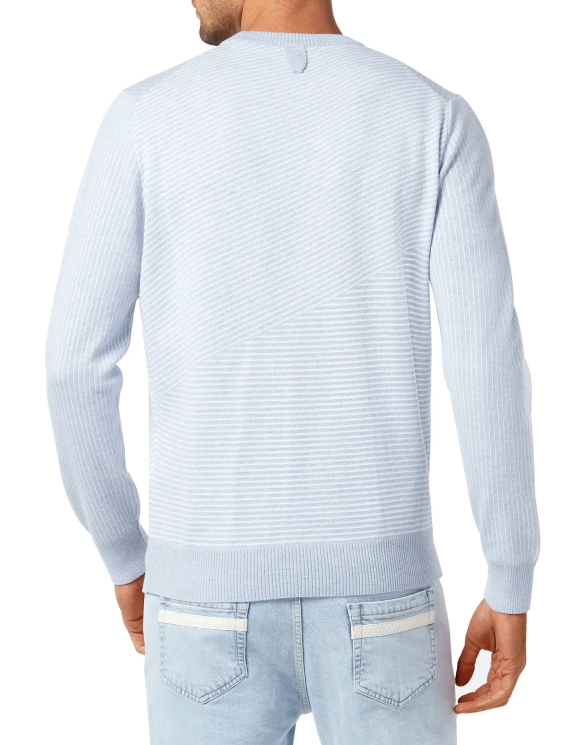 Wool and Cotton Pullover Round Neck LS Iconic, цвет: Голубой