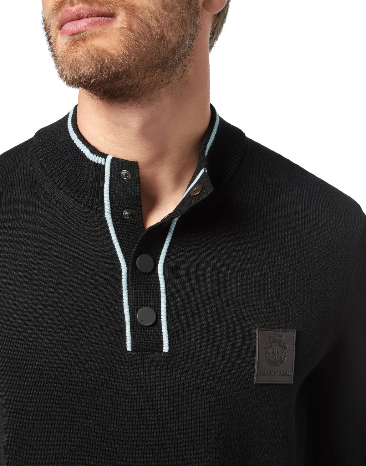 Wool and cotton Pullover zip mock Crest, цвет: Черный