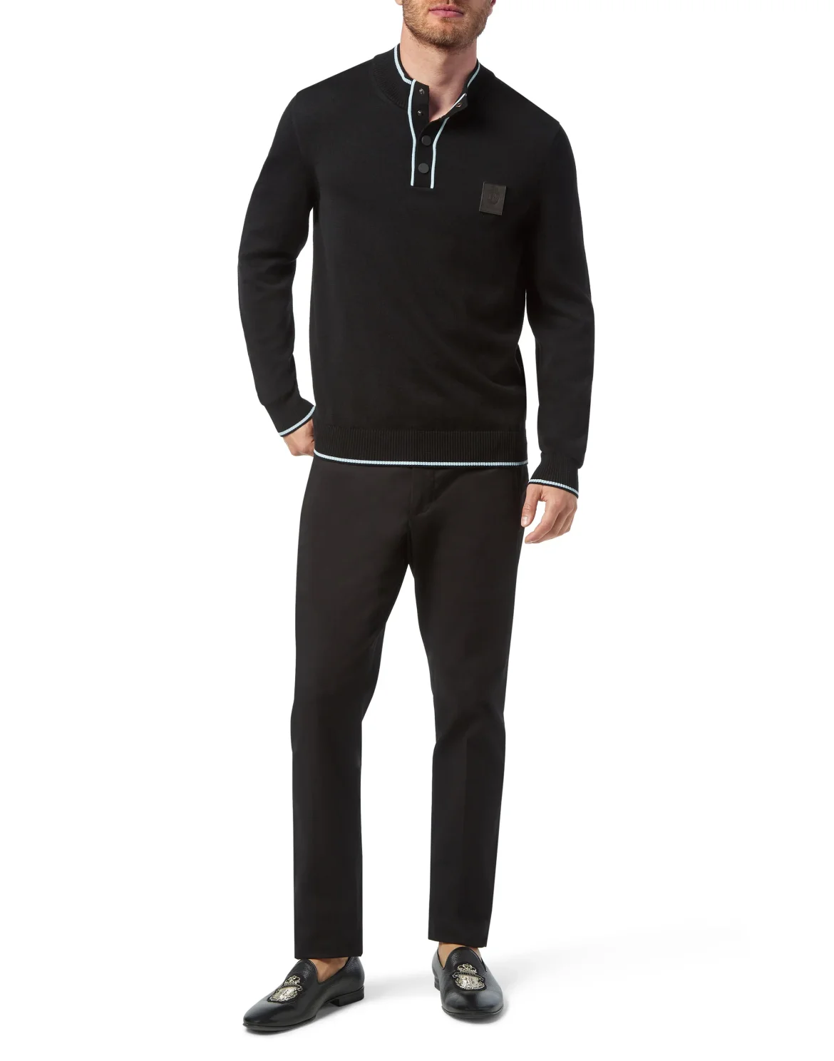 Wool and cotton Pullover zip mock Crest, цвет: Черный