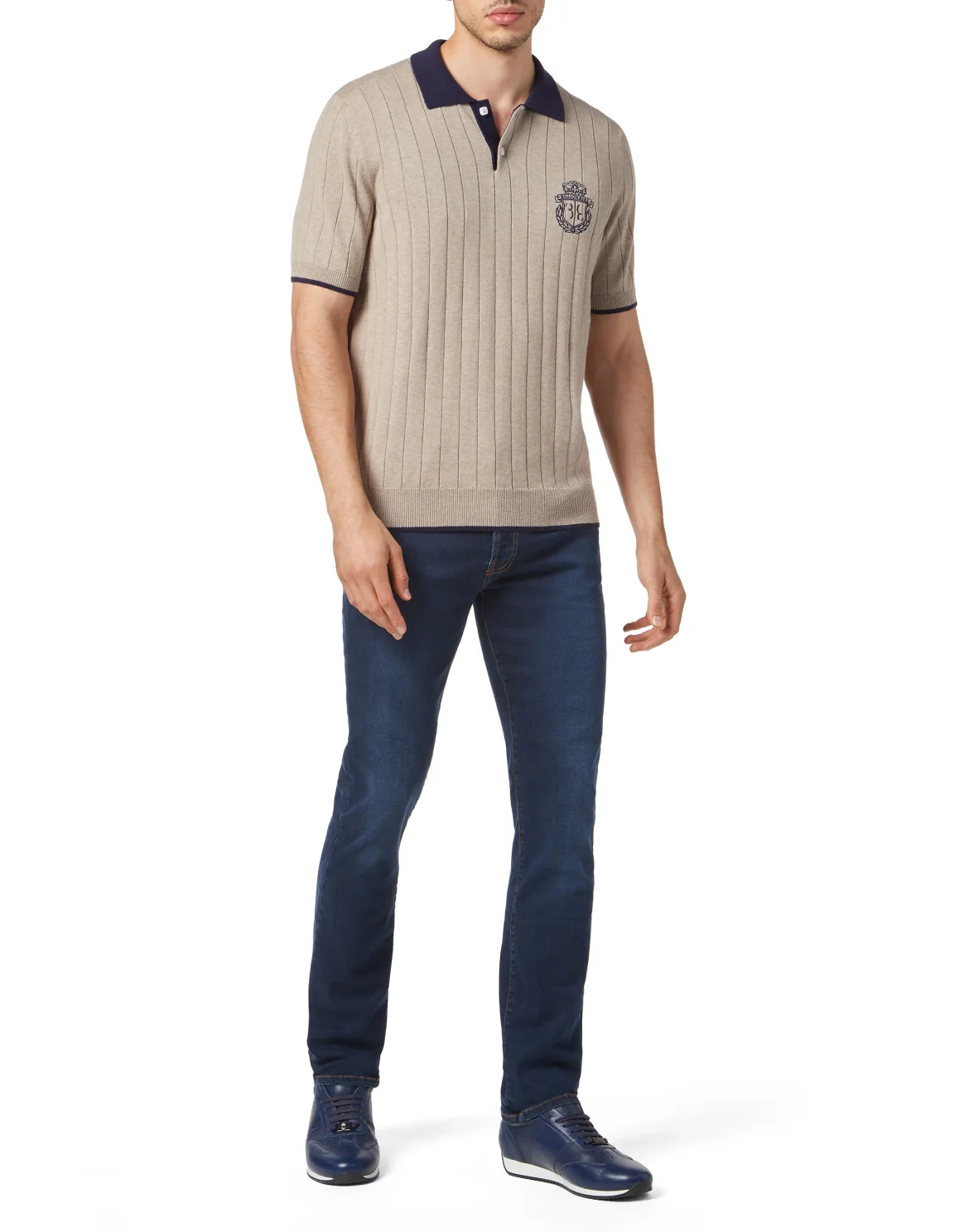 Cotton/Wool Polo Shirt SS, цвет: Бежевый