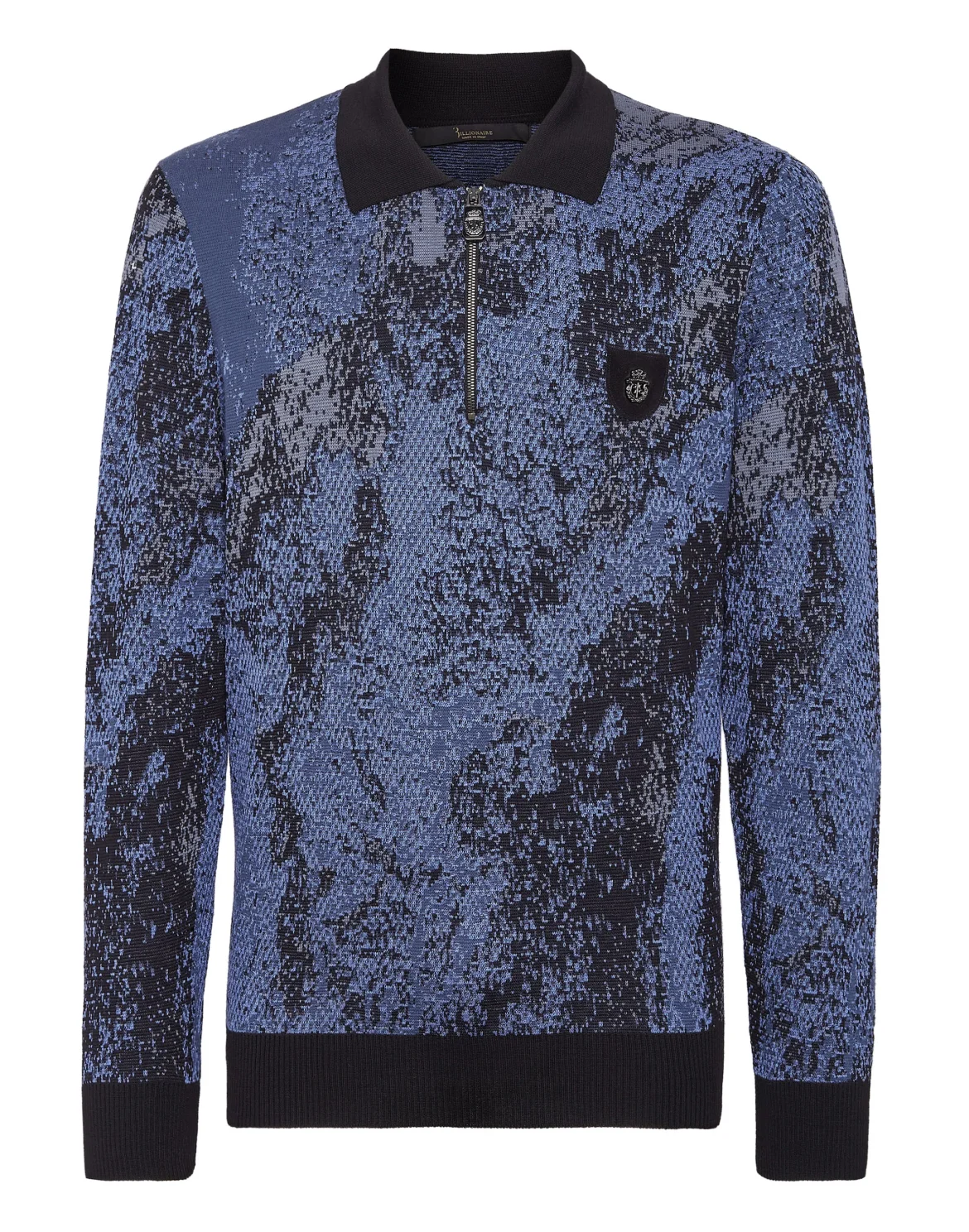 Jacquard Cotton Wool Zipped Polo Shirt, цвет: Черный
