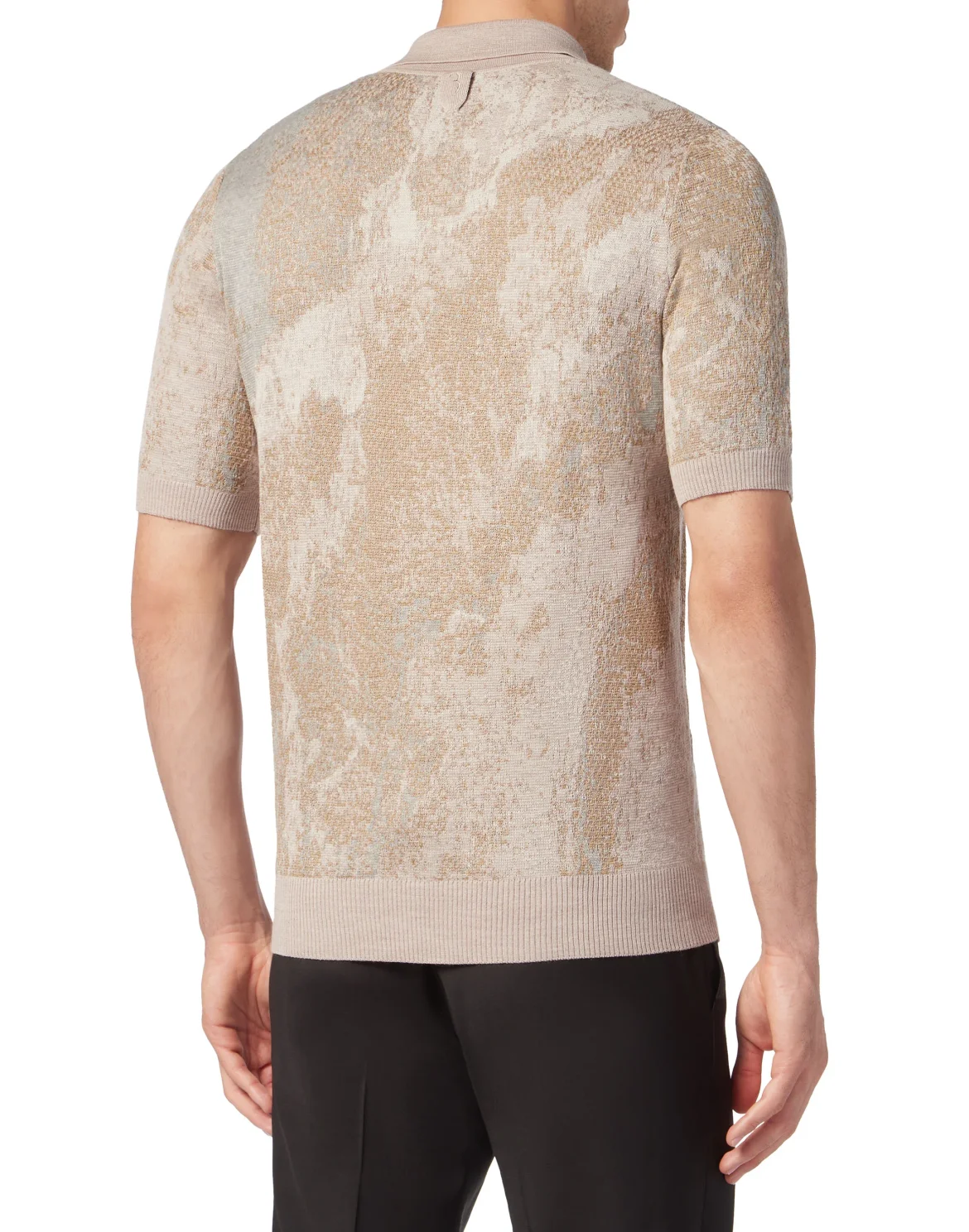 Jacquard Cotton Wool Zipped Polo Shirt, цвет: Бежевый