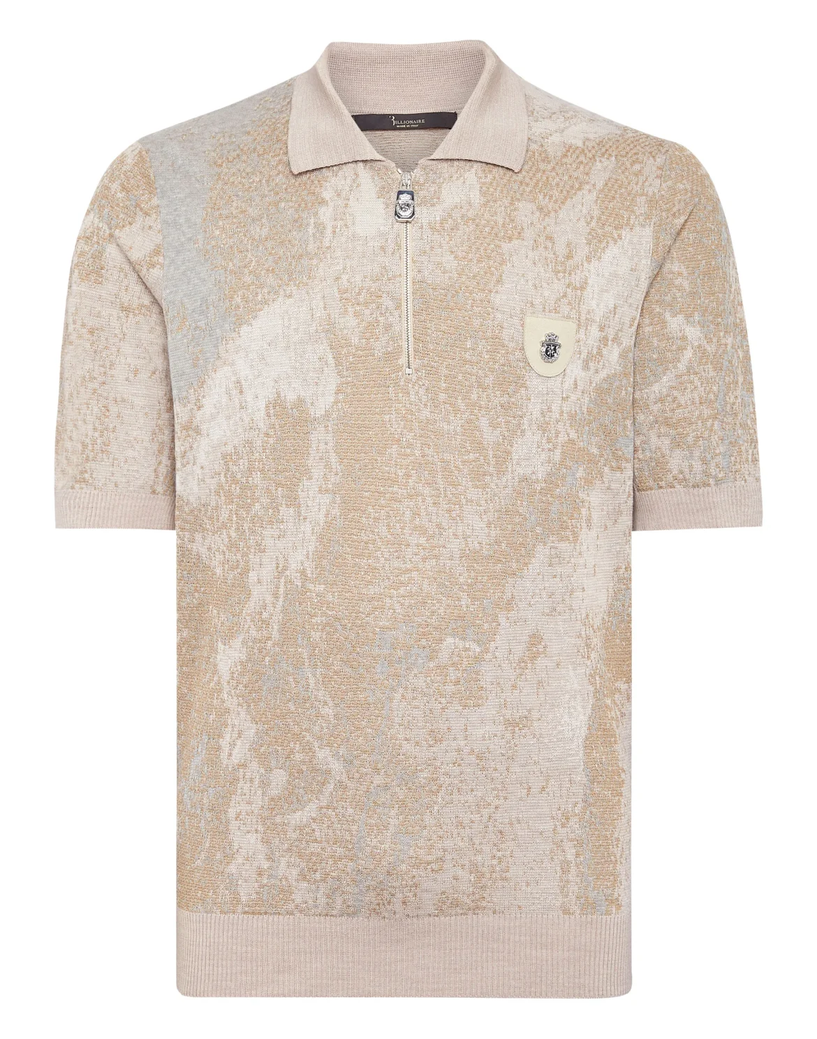 Jacquard Cotton Wool Zipped Polo Shirt, цвет: Бежевый