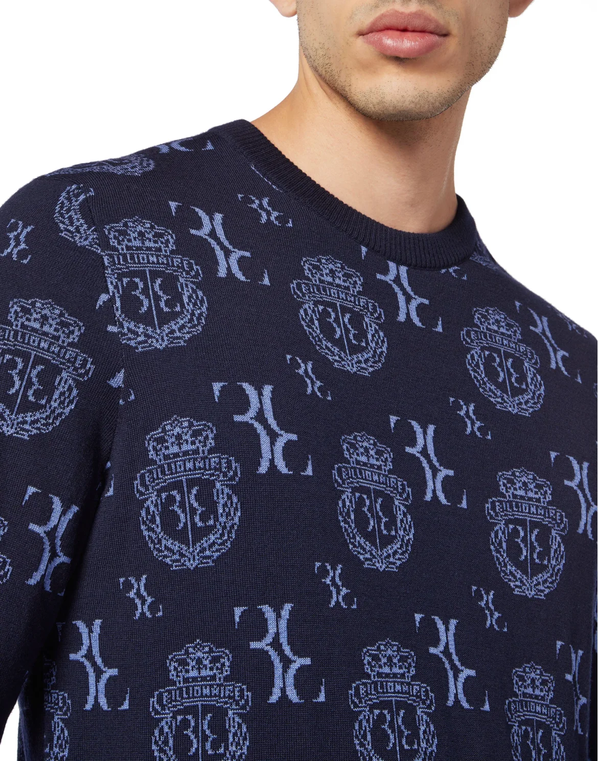 Wool Silk Jacquard Roundneck, цвет: Синий