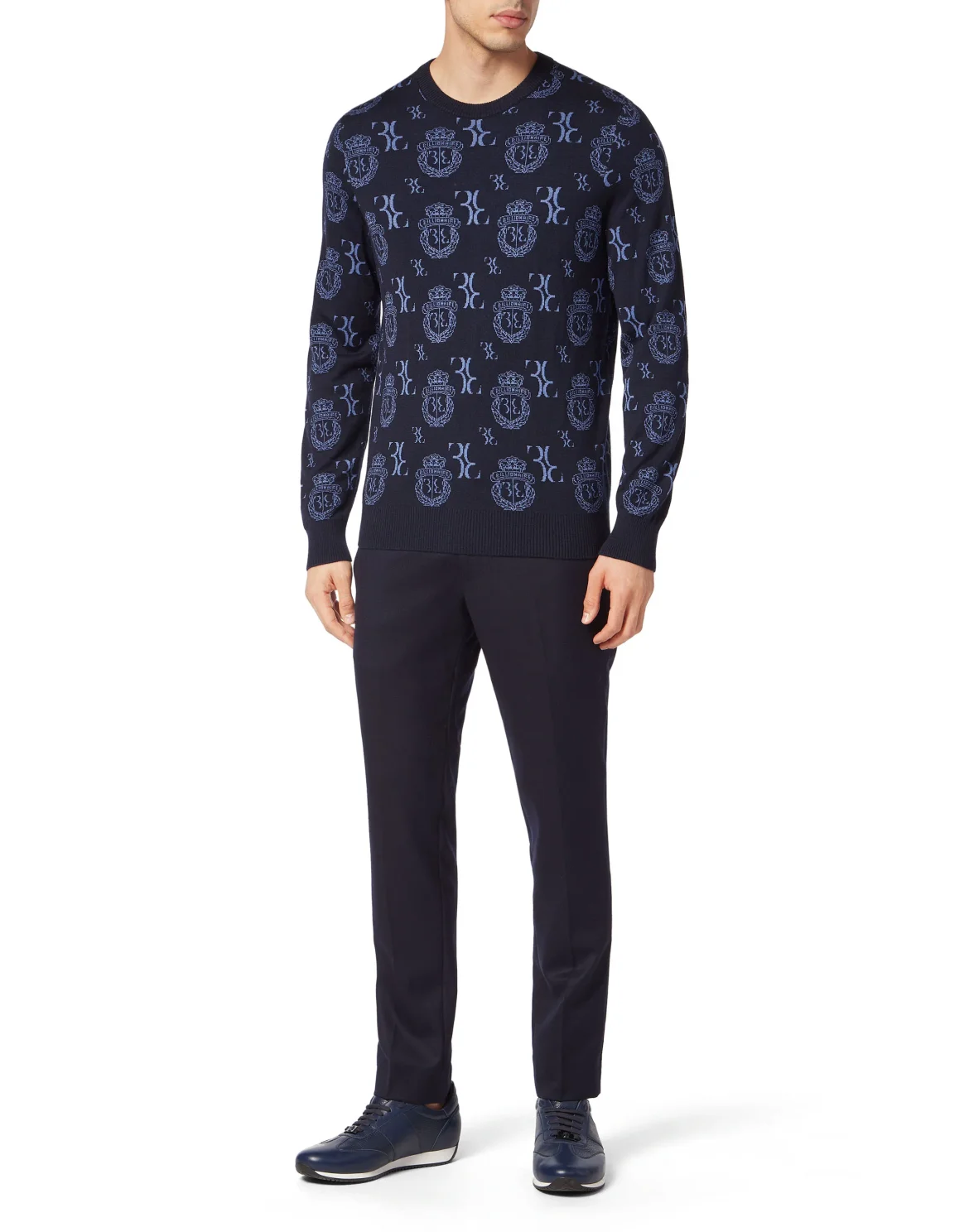 Wool Silk Jacquard Roundneck, цвет: Синий
