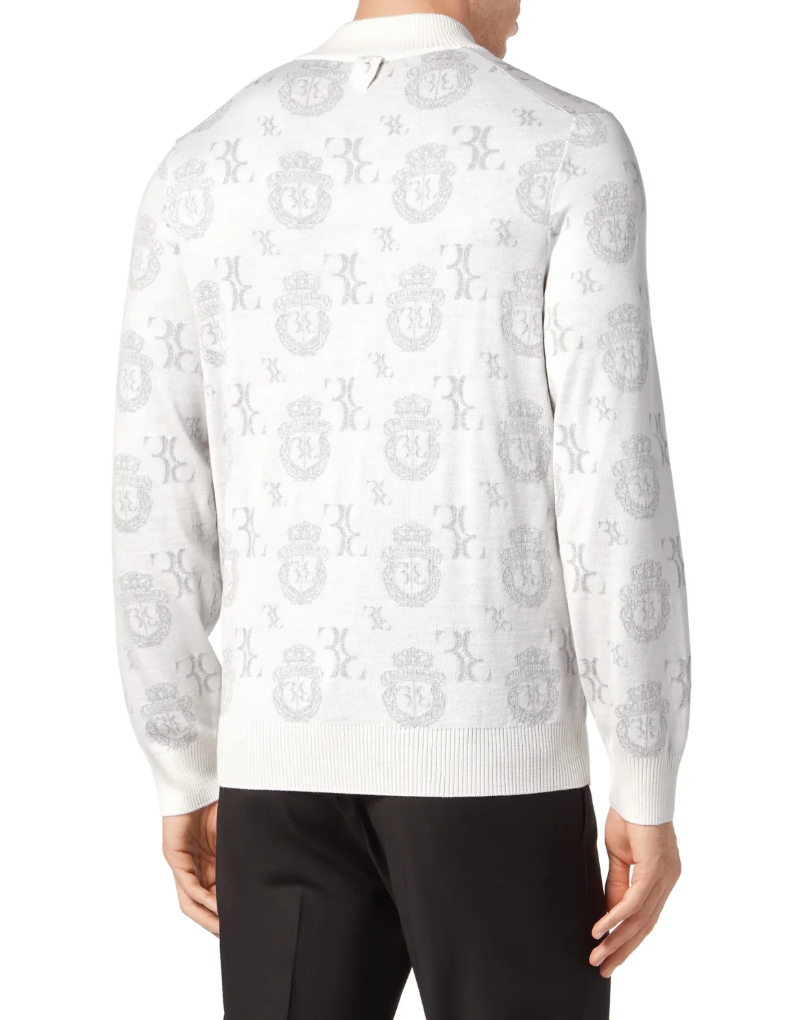 Wool Silk Jacquard Zip Mock Pullover, цвет: Белый