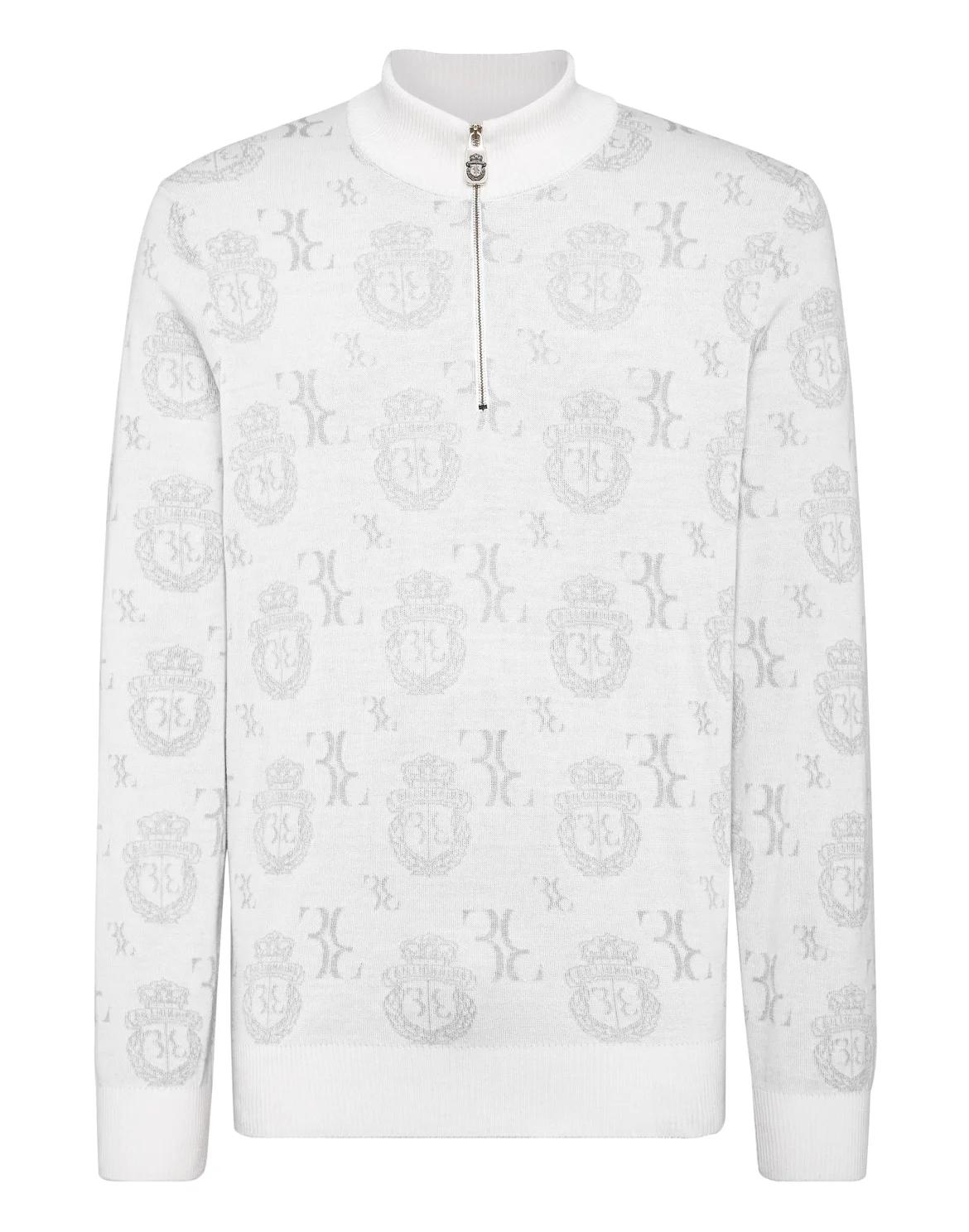 Wool Silk Jacquard Zip Mock Pullover, цвет: Белый