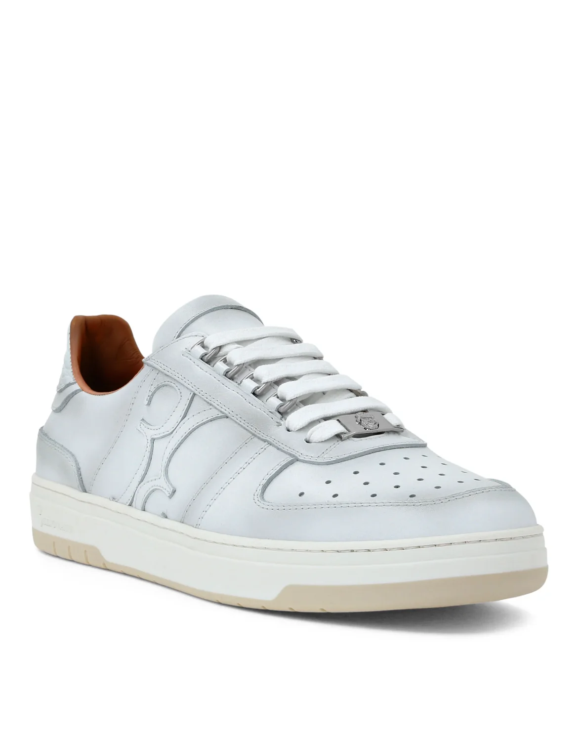 Croco Printed Leather Lo-Top Sneakers, цвет: Белый
