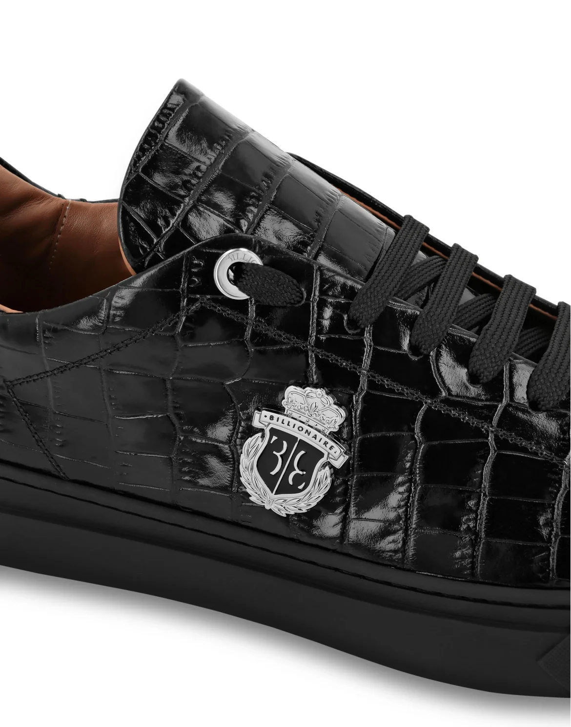 Croco Printed Leather Lo-Top Sneakers, цвет: Черный