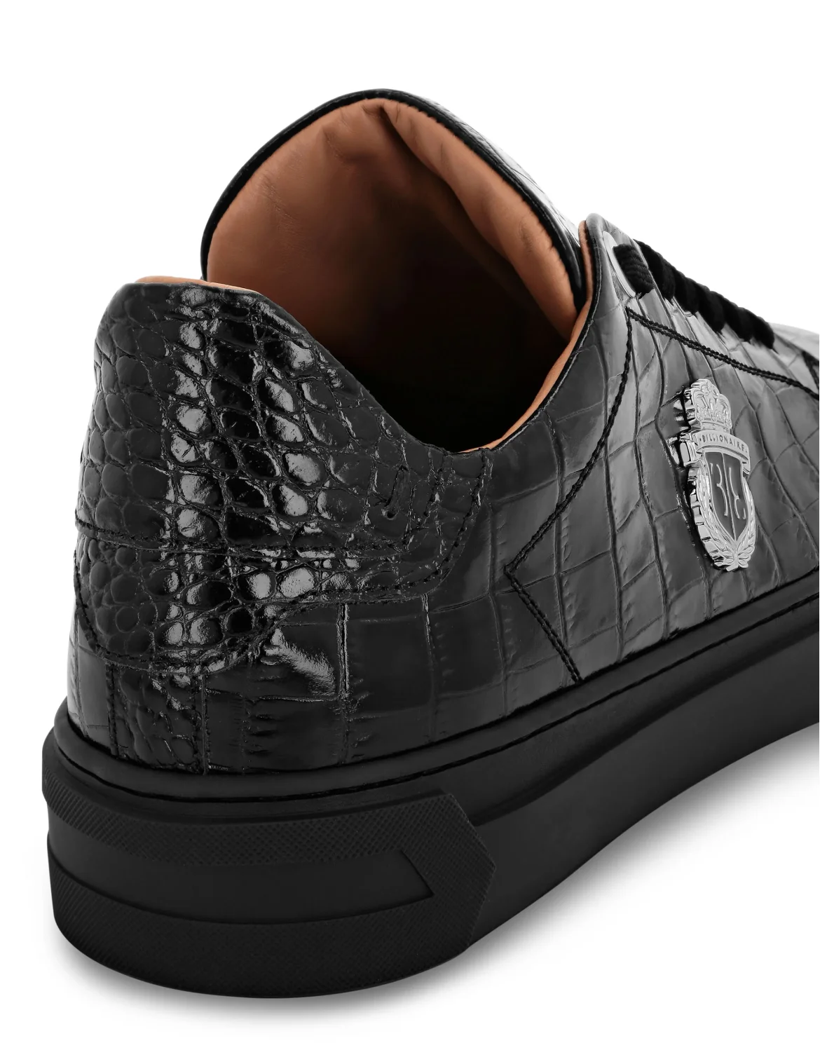 Croco Printed Leather Lo-Top Sneakers, цвет: Черный