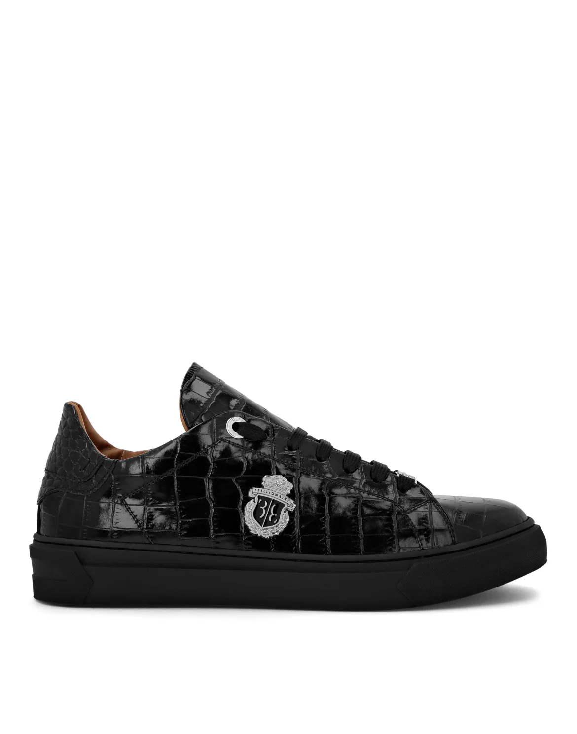 Croco Printed Leather Lo-Top Sneakers, цвет: Черный