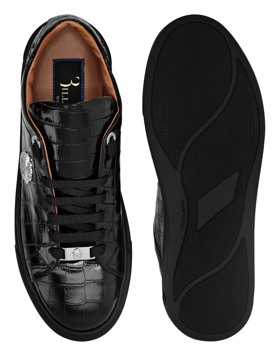 Croco Printed Leather Lo-Top Sneakers, цвет: Черный