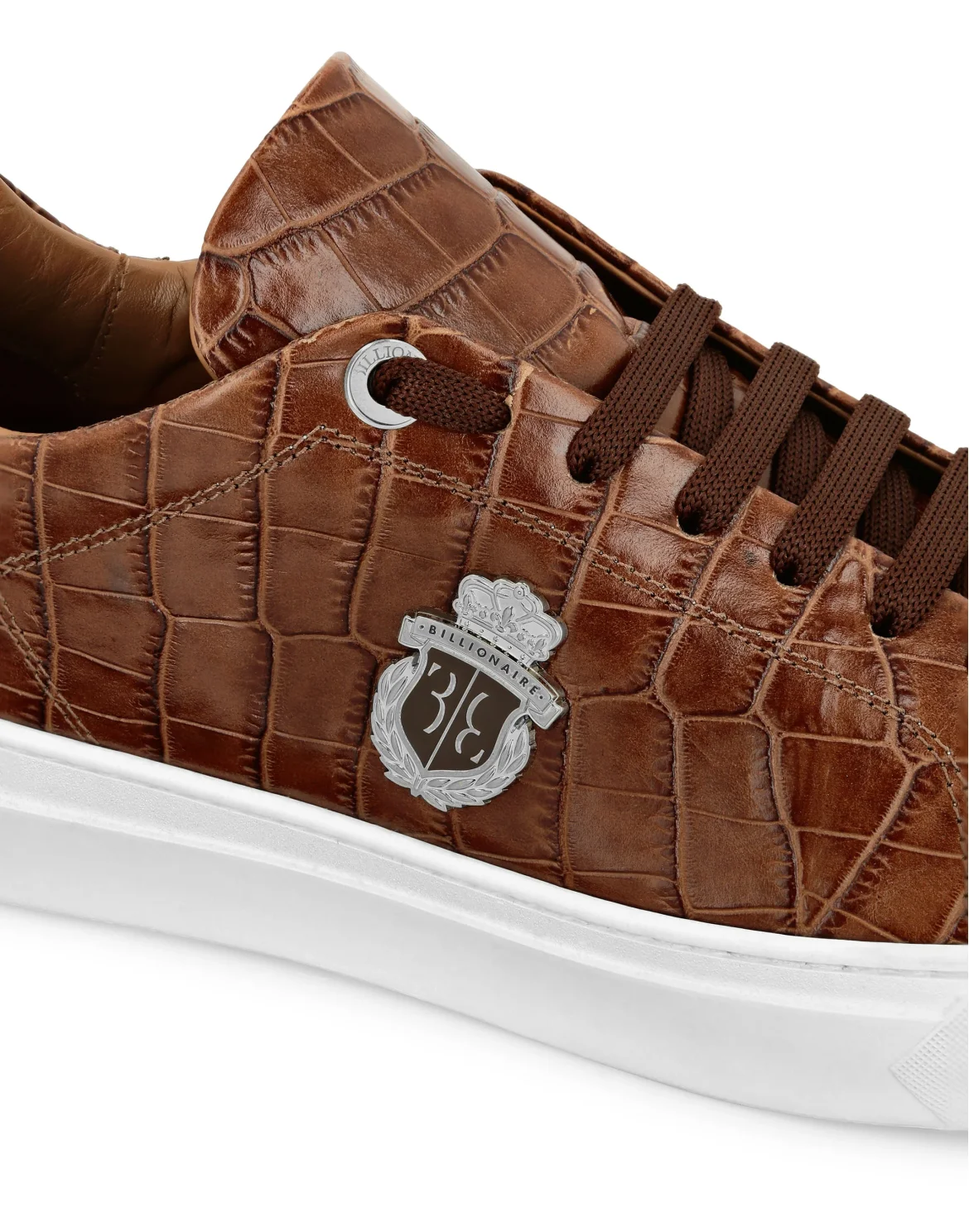 Croco Printed Leather Lo-Top Sneakers, цвет: Коричневый