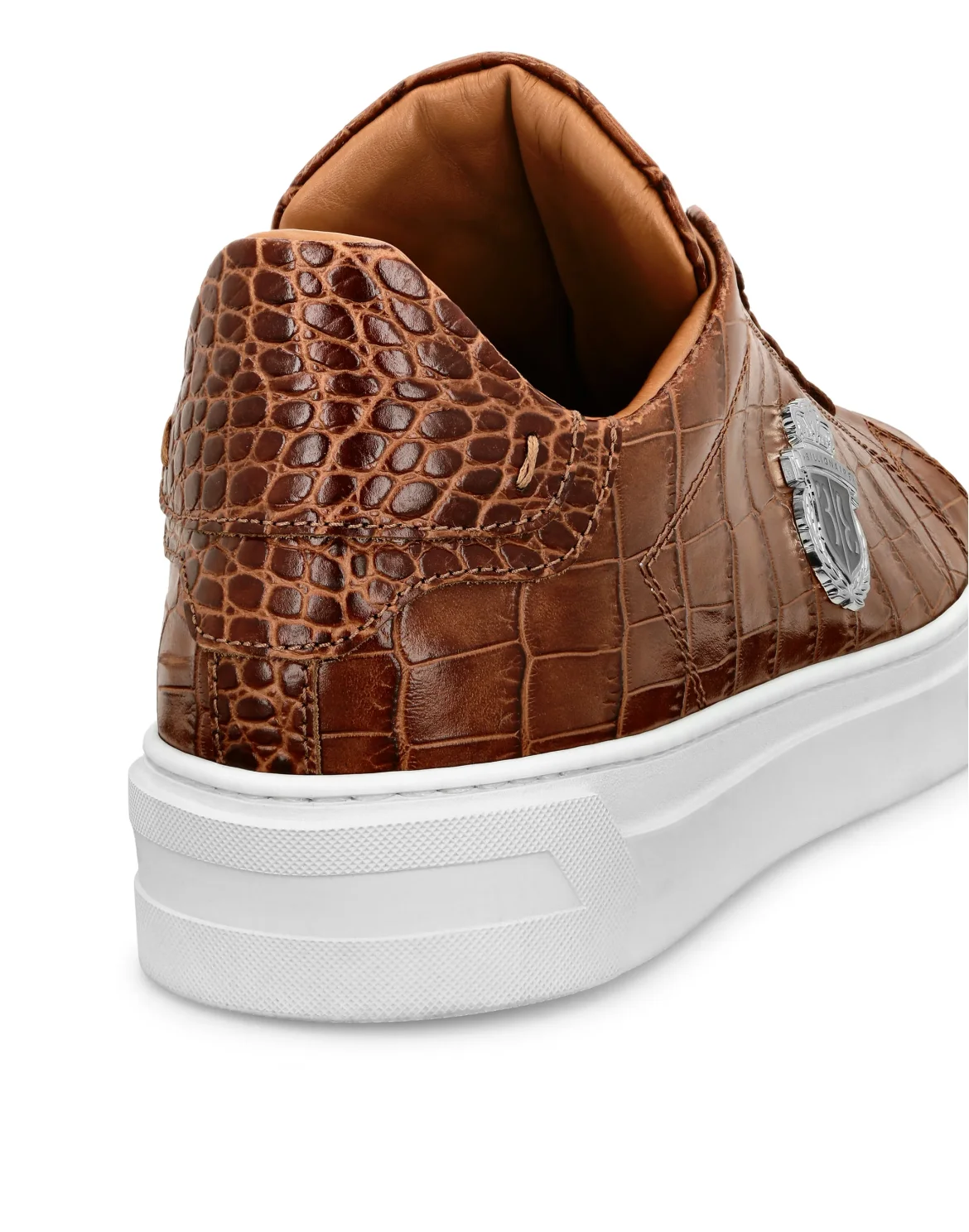 Croco Printed Leather Lo-Top Sneakers, цвет: Коричневый
