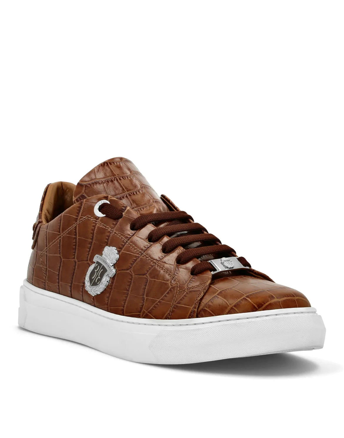 Croco Printed Leather Lo-Top Sneakers, цвет: Коричневый