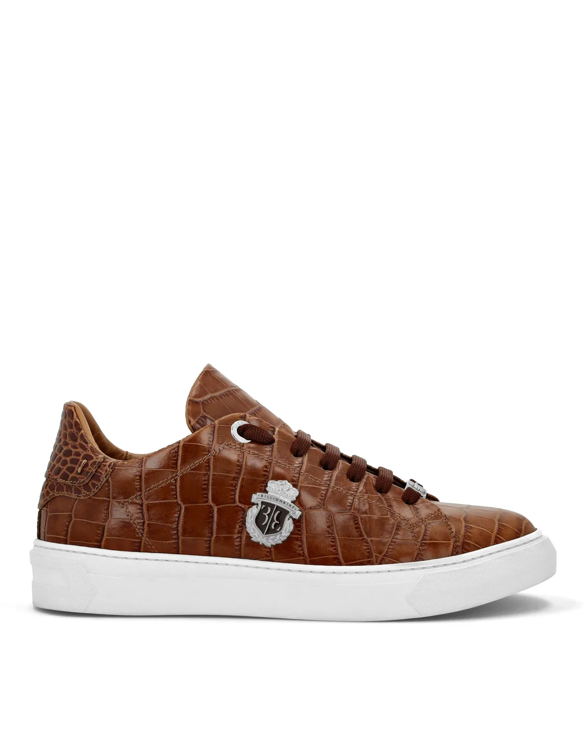 Croco Printed Leather Lo-Top Sneakers, цвет: Коричневый