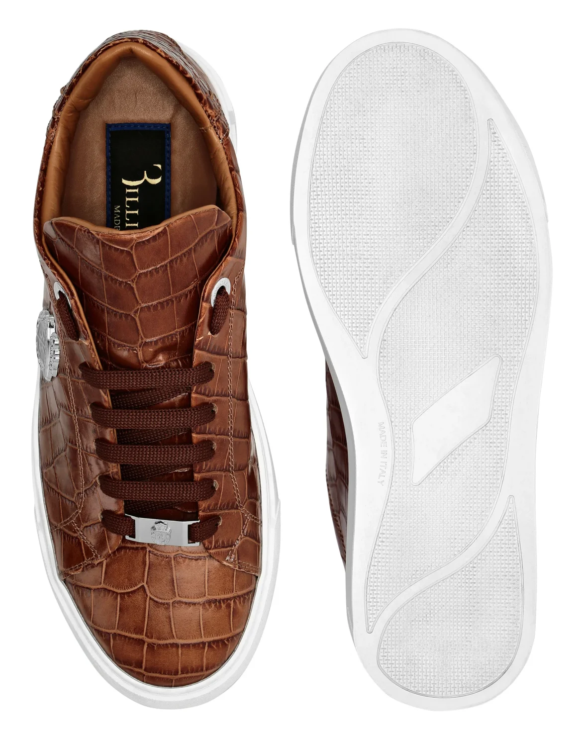 Croco Printed Leather Lo-Top Sneakers, цвет: Коричневый