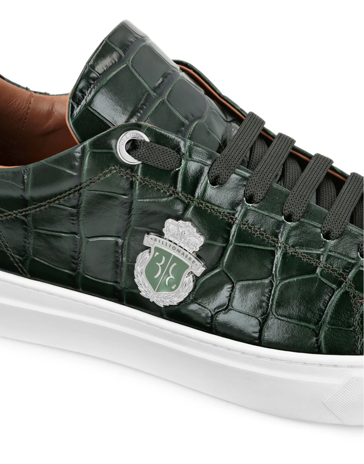 Croco Printed Leather Lo-Top Sneakers, цвет: Зеленый