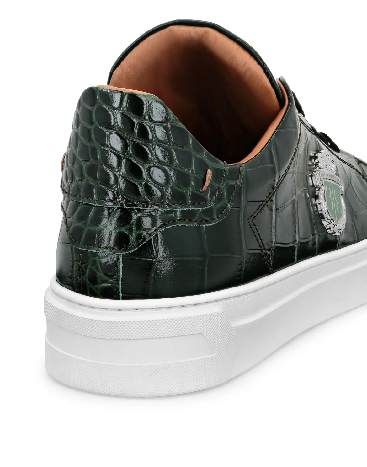 Croco Printed Leather Lo-Top Sneakers, цвет: Зеленый