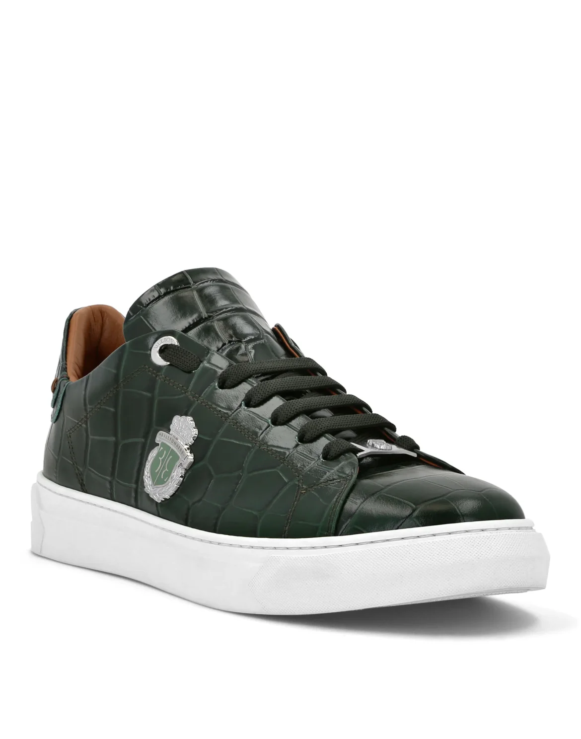 Croco Printed Leather Lo-Top Sneakers, цвет: Зеленый