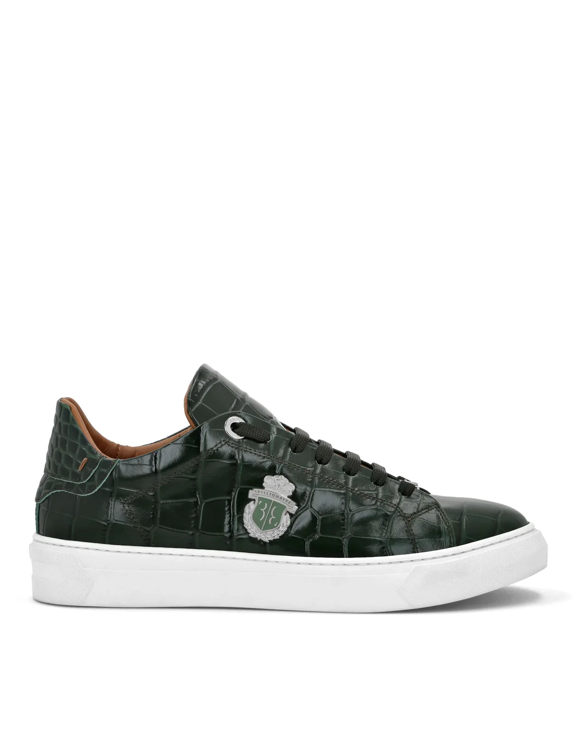 Croco Printed Leather Lo-Top Sneakers, цвет: Зеленый