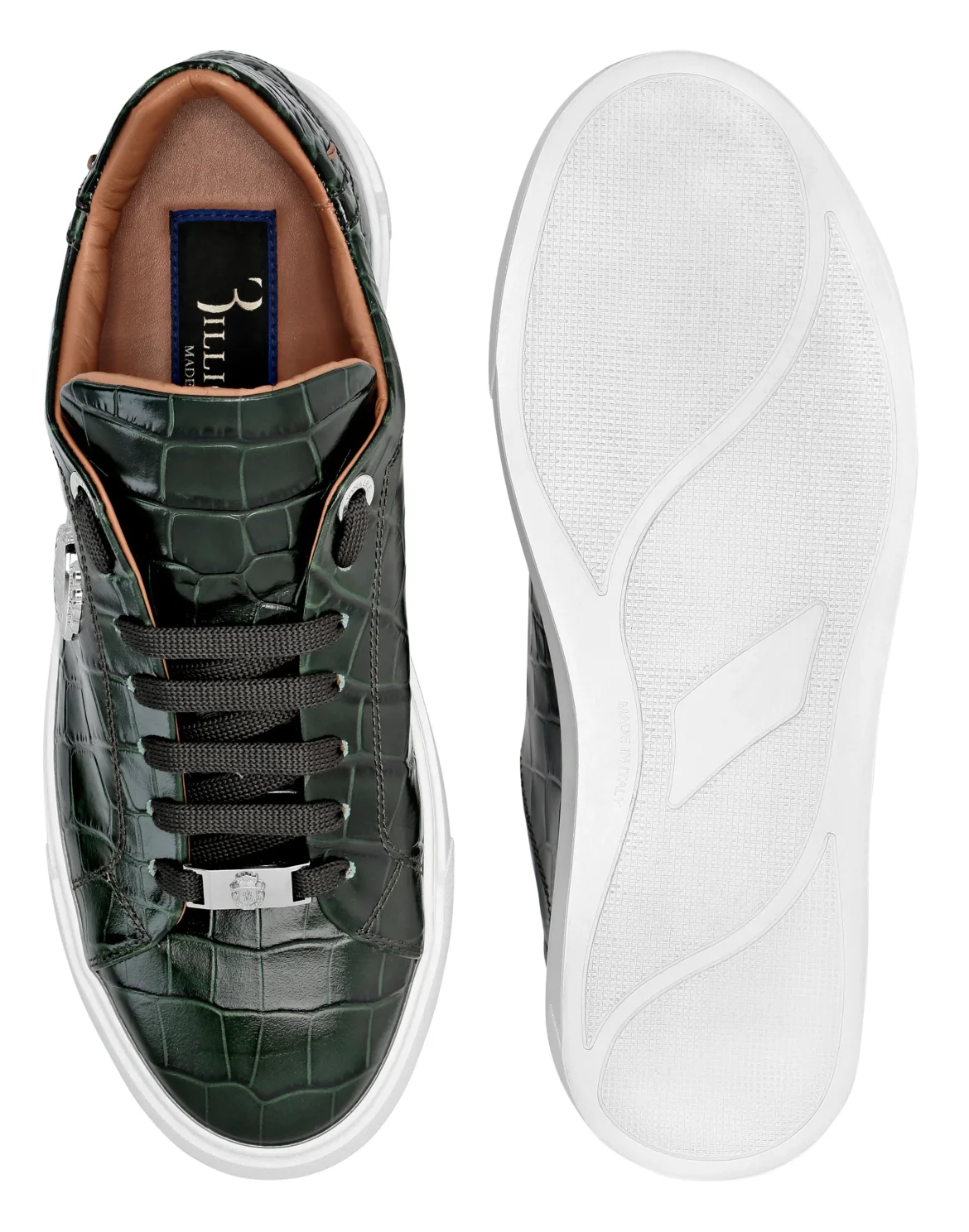 Croco Printed Leather Lo-Top Sneakers, цвет: Зеленый