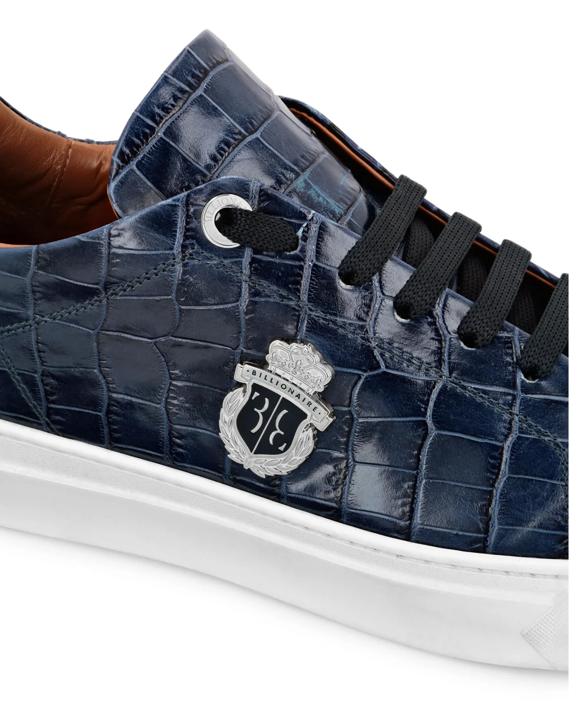 Croco Printed Leather Lo-Top Sneakers, цвет: Синий
