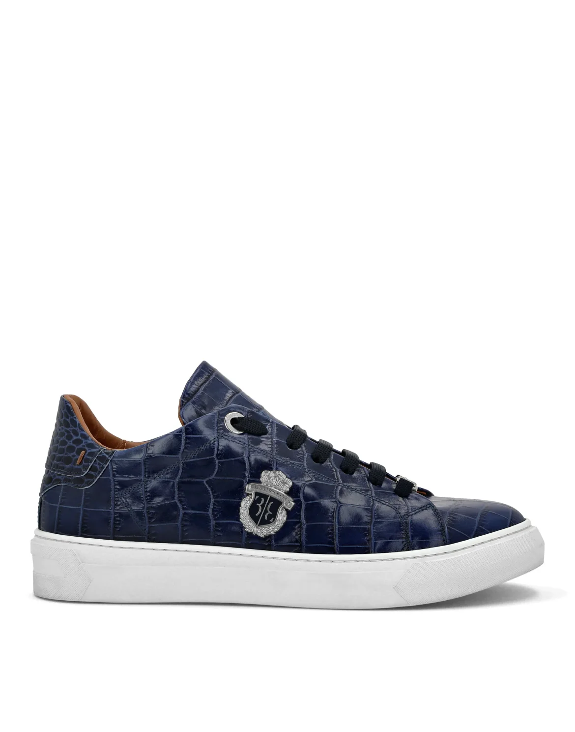Croco Printed Leather Lo-Top Sneakers, цвет: Синий