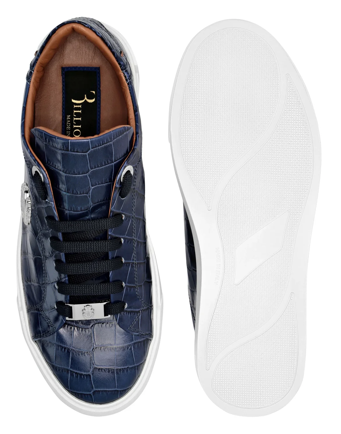 Croco Printed Leather Lo-Top Sneakers, цвет: Синий