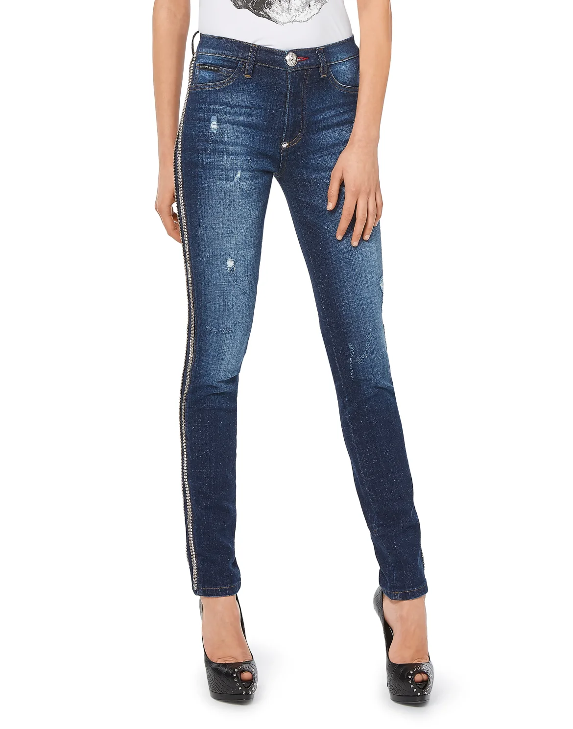 High Waist Jegging "Crystals Stripes", цвет: Синий