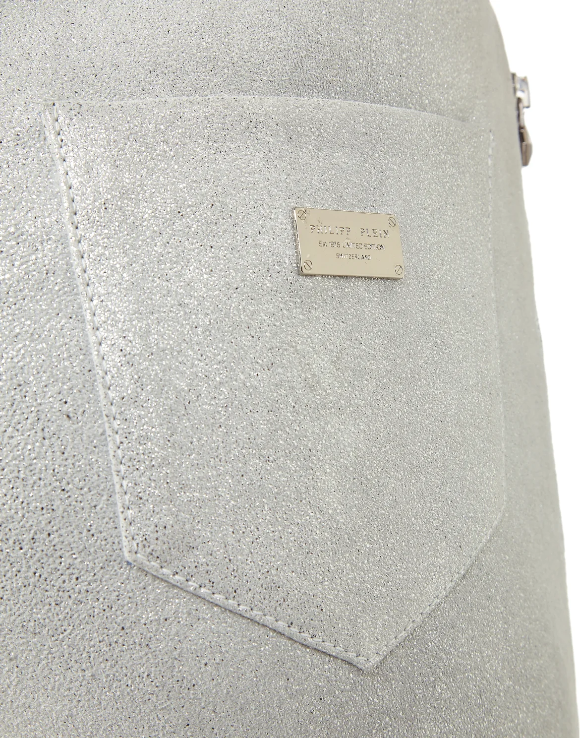 Leather Slim Trousers "Down", цвет: Серебристый