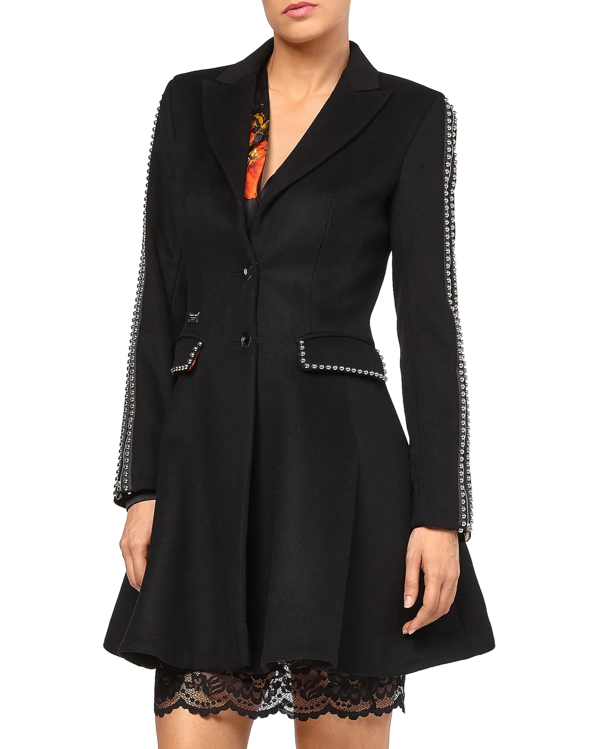Coat Long "Line Studs V", цвет: Черный