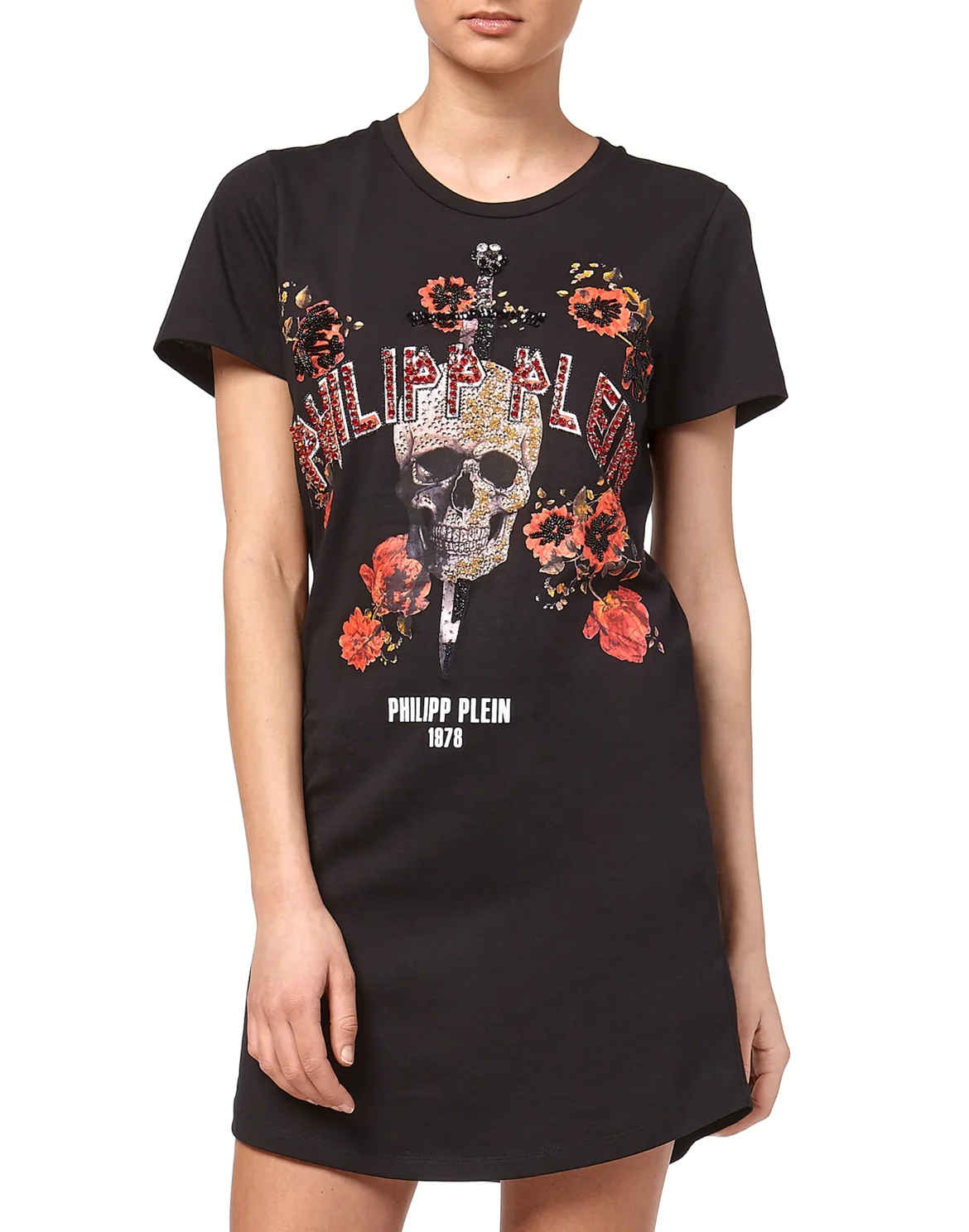 T-Shirt Short Dresses "Flower and skull", цвет: Черный