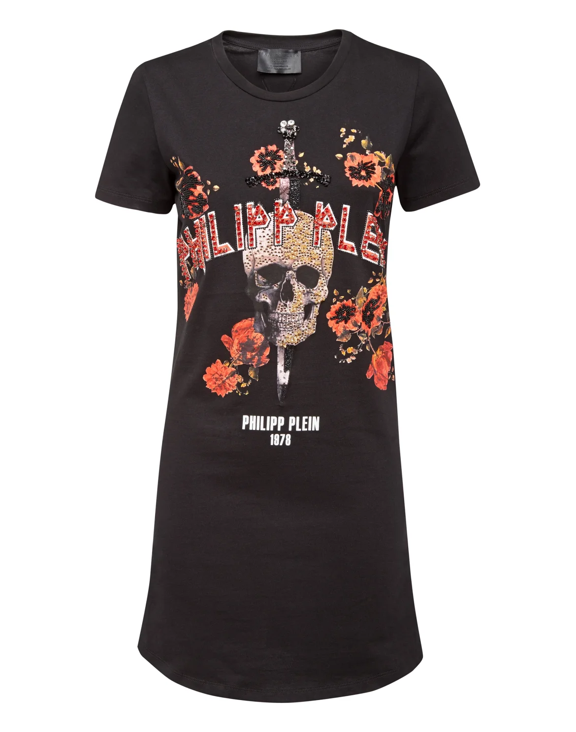 T-Shirt Short Dresses "Flower and skull", цвет: Черный