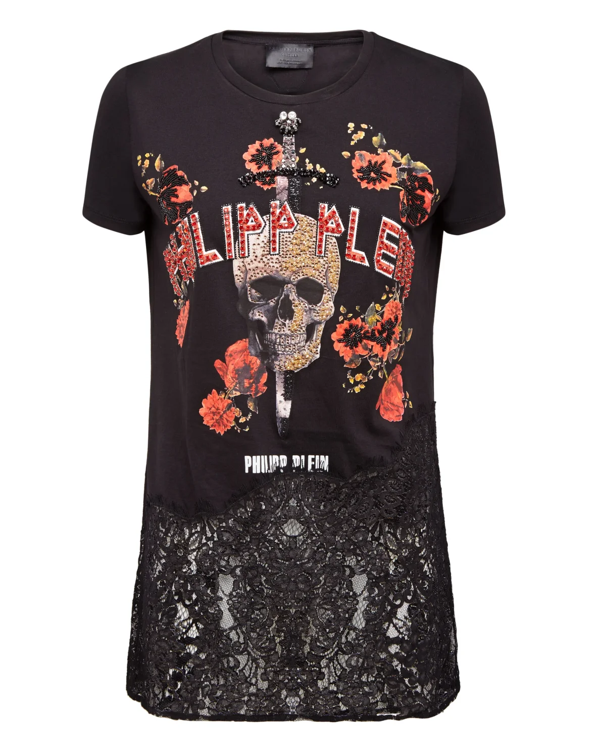 T-shirt Round Neck SS "Flowers and Skull", цвет: Черный