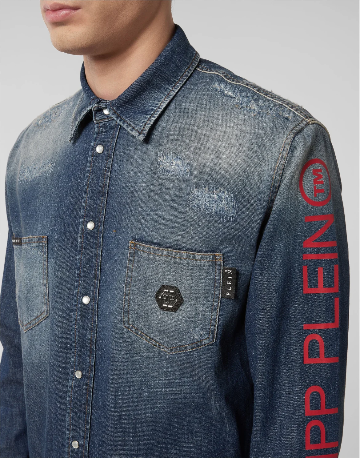 Denim Shirt Ls Philipp Plein TM, цвет: Синий